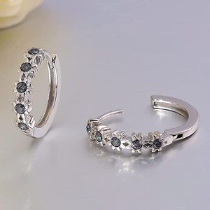 Women Girls Flower Cubic Zirconia Huggie Earrings Hypoallergenic 14K Yellow Gold